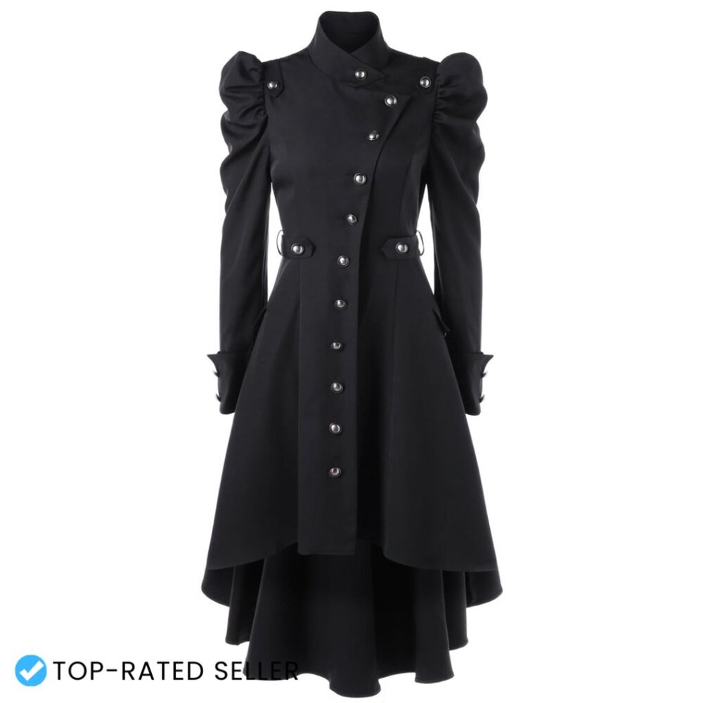 Steampunk Victorian Trench Coat Long Tail Gothic Elegant Slim Fit Polyester